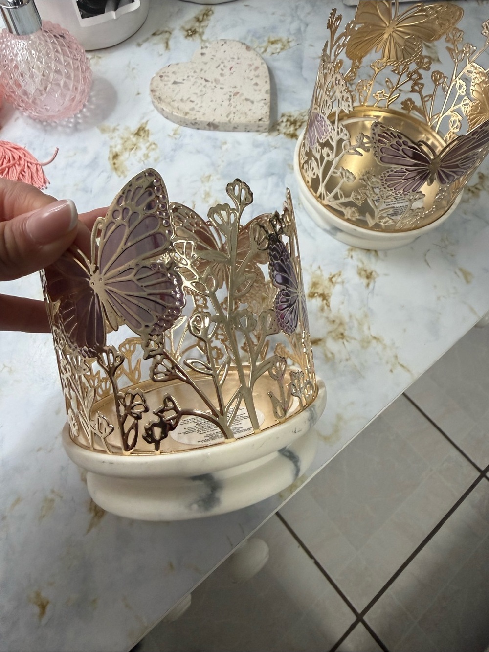 Bath & Body Works Gold and Purple Butterfly Metal Candle Sleeve